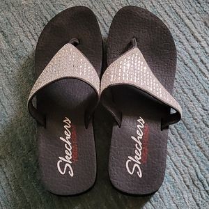 Sketchers Bling Wedge Flip Flops